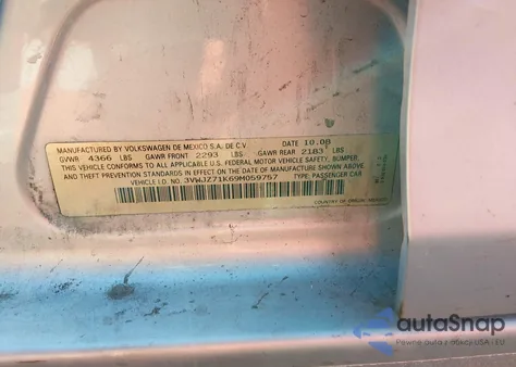 2009 Volkswagen Jetta S из США, поврежденный, VIN 3VWJZ71K69M059757